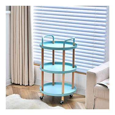 Imagem de Mesa de canto de 3 andares, mesa de cabeceira, mesa de cabeceira com prateleira de armazenamento para sala de estar e quarto (cor: preto) (azul)