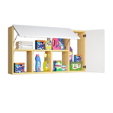 Imagem de Armário de parede de cozinha, armário de remédios de banheiro de 2 camadas, armário de armazenamento sobre o banheiro, prateleira flutuante, rack de armazenamento de cosméticos (cor: estilo 2,