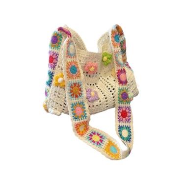 Imagem de SHENHE Bolsa feminina de crochê, vazada, despojada, transversal, bolsa de ombro de praia para viagens diárias, Bege, One Size, Macio
