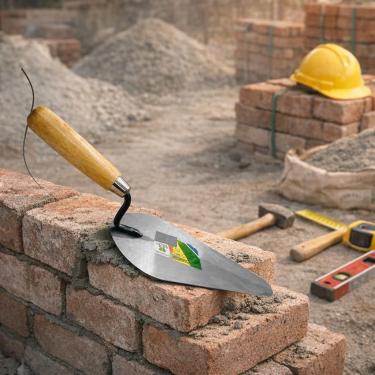 Imagem de COLHER DE PEDREIRO CANTO OVAL PROFISSIONAL ESPATULA CONSTRUCAO JARDINAGEM 8 POLEGADAS CABO DE MADEIRA