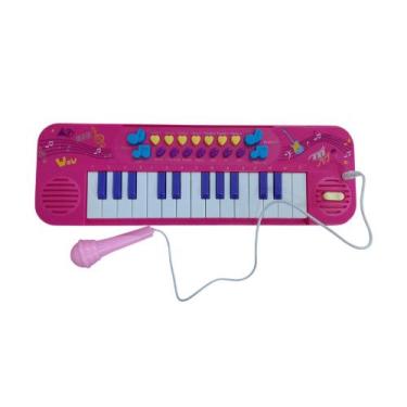 Imagem de Kit Teclado Musical Infantil com Microfone Rosa Brinquedo Educativo e 