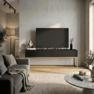 Imagem de Rack Eros 140cm Com Base Metálica Industrial Minimalista Com Gavetas C