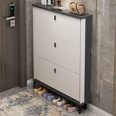 Imagem de Armário de sapatos com 3 gavetas flip, organizador moderno de armazenamento independente para sapatos, balde de entrada de madeira com pernas de metal para armário, sala de estar (cor: branco, tamanho