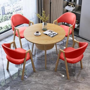 Imagem de Conjunto de mesa de jantar redonda com quatro cadeiras para recepção de escritório e cadeira de negociação de negócios moderna combinação de mesa de jantar e cadeira para sala de estar, salão de