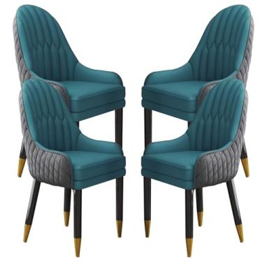 Imagem de Cadeira de jantar moderna de meados do século, cadeira de lazer estofada com pernas de metal - Cadeira de couro sintético retrô para cozinha, sala de estar - Cadeiras laterais de negociação de hotel