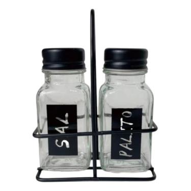 Imagem de Saleiro C/paliteiro De Mesa De Vidro C/2 Pcs 100ml + Suporte - Casa Te