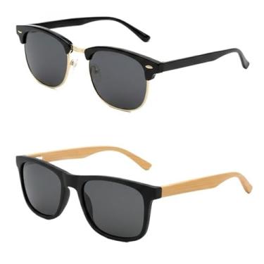 Imagem de Óculos de Sol com Haste de Madeira - Lente Preta – Lentes UV, Estilo Moderno e Leve(KIT- MADEIRA + CLUB PRETO-)