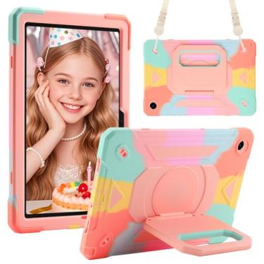 Imagem de EayCoul Capa para Samsung Galaxy Tab A11 Plus/A9 Plus de 11 polegadas, versão 2025/2024, à prova de choque com suporte giratório/alça de ombro para crianças (rosa arco-íris, Samsung Galaxy Tab A11+