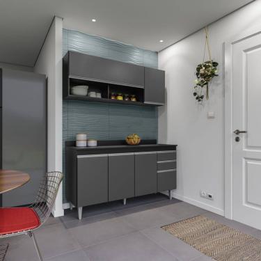 Imagem de Cozinha Compacta Ayla 150cm 6 Portas 2 Gavetas com Tampo Preto Grafite Maderatto Móveis