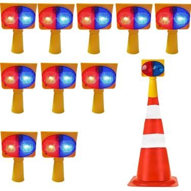 Imagem de Sinalizador Viario Solar Kit 10 Cone Emergencia Acidente Rodovia Pisca Alerta Transito Obra