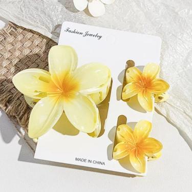 Imagem de Kit Acessório de Cabelo 3 Piranhas Flor Feriado de Praia para Prender e Decorar Amarelo OEM