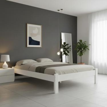 Imagem de Cama Turca Queen Com Colchão Em Madeira Maciça Cor Branco Repleta