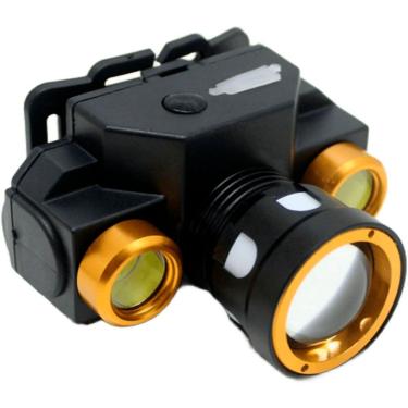 Imagem de Lanterna de Cabeça Profissional Recarregável com 3 Leds Iluminação Potente para Ciclismo Dourado