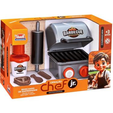 Imagem de Kit de Massinha Infantil Geração Chef Jr. Empreendedor para Brincadeira de Churrascaria com Fogão, Acessórios e Massinha