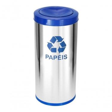 Imagem de Lixeira em Aço Inox com Tampa Meia Esfera Pintada 22 Litros 22L Abertura Basculante com Bandeja Interna Inox