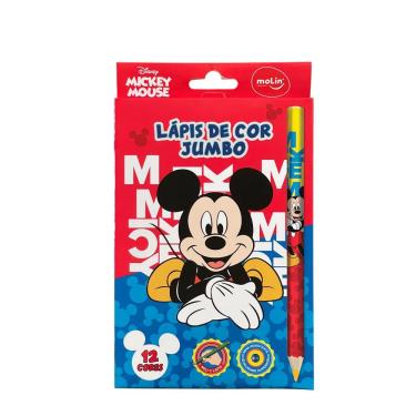 Imagem de Lápis de Cor Jumbo Molin do Brasil Mickey Mouse Estampa 1 com Ponta Grossa para Fácil Pegada Caixa com 12 Unidades