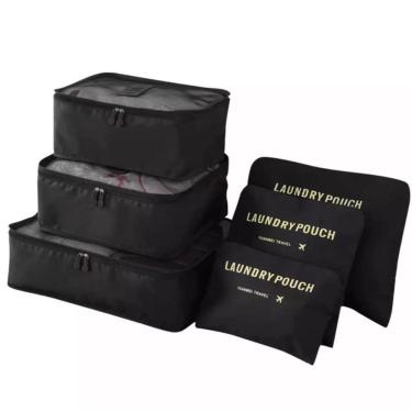 Imagem de Organizador de Mala de Viagem Kit 6 Peças OEM com Bolsas e Necessaires em Poliéster 39x30x12cm Preto Unissex