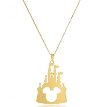 Imagem de Colar Floratta Joias Castelo Disney com Mickey Vazado Folheado em Ouro 18K Dourado Feminino