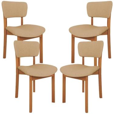 Imagem de Kit 04 Cadeiras Para Sala De Jantar Cozinha Living Estofada Dara L02 Linho Bege Escuro - Lyam Decor