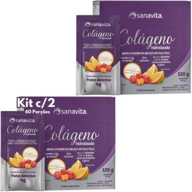 Imagem de Colágeno Hidrolisado Verisol Sanavita Kit 2x 90 Sachês Sabor Frutas Amarelas Pele, Cabe...