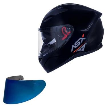 Imagem de Capacete Asx City SV Preto Brilho Oculos + Viseira Azul, Preto Brilho,