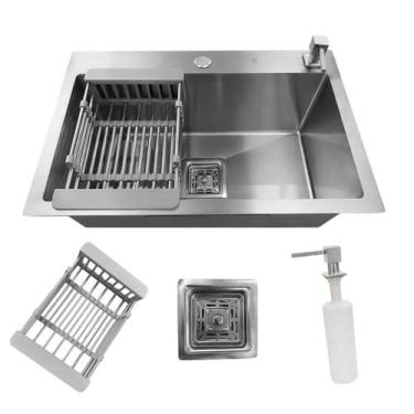 Imagem de Cuba Cozinha Gourmet Quadrada Aço Inox 304 Escovada 60x40cm Com Acessó