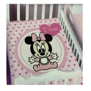 Imagem de Cobertor Infantil Raschel Plus Disney Minnie e Mickey Bebê Rosa Azul -