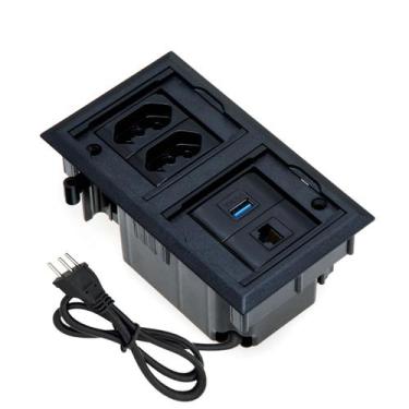 Imagem de Caixa De Tomada 4 Blocos Embutir 2 Tom 10A 1USB Dados 1RJ-45 - CONNECT