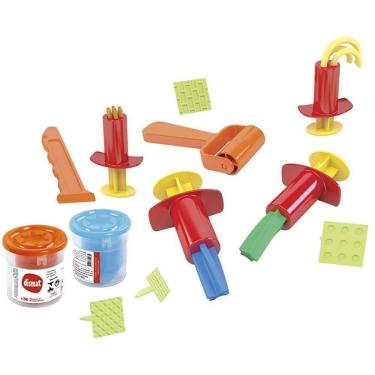 Imagem de Massa de Modelar Criativa Box Massinha Kit 14 Peças com Espátula Rolo Tubos Seringas e Carimbos Dismat Brinquedos