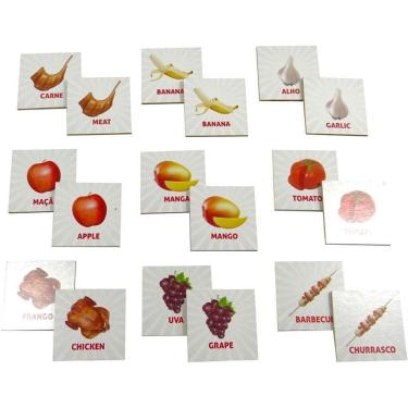 Imagem de Jogo da Memória Memofood em MDF com 40 Peças Educativo Ensina Inglês Frutas Coluna