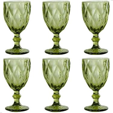 Imagem de Jogo 6 Taças de Vidro Diamond 330ML Cristalino Transparente Âmbar Furta Cor Verde Azul Fumê