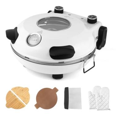 Imagem de KLAIF Forno Elétrico de Pizza de Bancada 12" (Uso Interno) com Pedra Cerâmica, Controles Duplos de Temperatura Ajustáveis, Inclui 4 Utensílios para Pizza LMR-Branco, 110V-130V