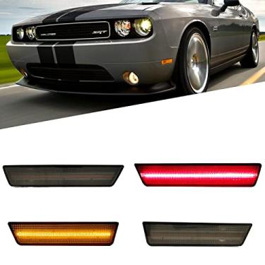 Imagem de KYYET Luzes marcadoras laterais de LED para lentes fumê compatíveis com Dodge Challenger 2008-2014 e carregador 2011-14 (pacote com 4, 2 LEDs âmbar dianteiros e 2 LEDs traseiros vermelhos)