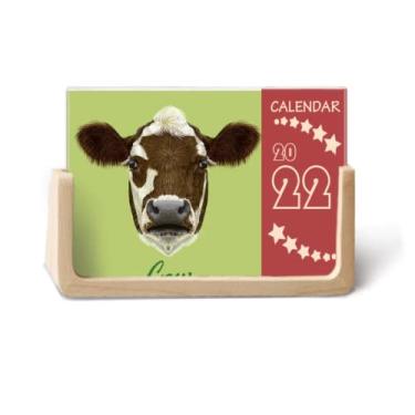 Imagem de Agenda doméstica marrom e branco para calendário de mesa 2022 com animais de vaca, 12 meses