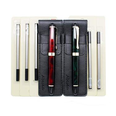 Imagem de Abcsea Conjunto de canetas esferográficas Jinhao 450 de 2 peças: preto médio, preto de ponta fina (vermelho escuro, verde) com refis de 5 x 0,5 mm