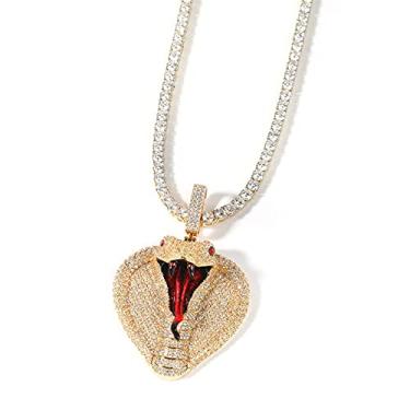 Imagem de ICEDIAMOND Colar com pingente de cobra King diamante de laboratório CZ cheio de brilho, pingente criado por cobra gelada com corrente de tênis, joias hip hop para homens e mulheres,
