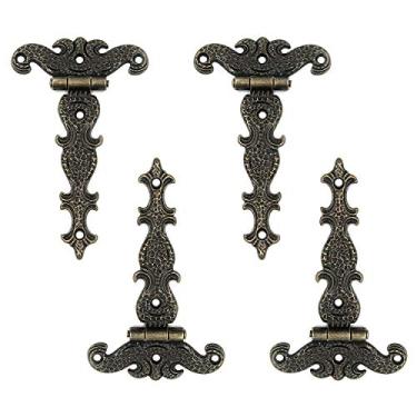 Imagem de Mironey 11,4 cm x 6,3 cm dobradiça de liga de zinco bronze antigo decorativa com dobradiças de porta com parafusos pacote com 4