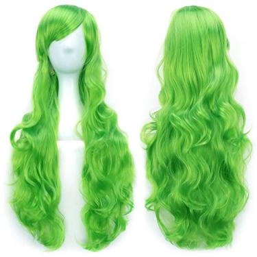 Imagem de IMISSU Peruca Cosplay de Cabelo Natural Cacheado Longo com Franjas Coloridas para Fantasia de Halloween e Festas