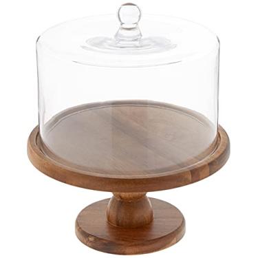 Imagem de American Atelier, Prato de pedestal marrom Madera com tampa – suporte de bolo para servir – para cupcakes, tortas, pratos de vegetais, sobremesas, lascas e molho