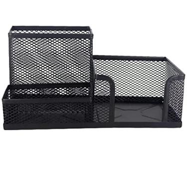 Imagem de Organizador De Mesa Escritório Porta Caneta Cartão Treco de Metal 3 Divisórias Preto
