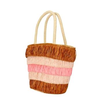 Imagem de Bolsa feminina de palha borla verão praia grande bolsa de ombro tecido à mão bolsa de ombro, Marrom