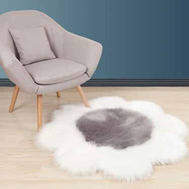 Imagem de Tapete de área falsa pilha longa tapete desgrenhado em forma de flor antiderrapante tapete lavável protege o chão para sala de estar sala de estudo banheiro varanda quarto infantil sofá cadeira, branco cinza, 90 cm