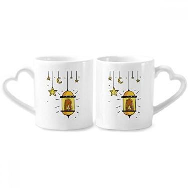 Imagem de Conjunto de canecas de porcelana para casal, com padrão geométrico, simples, de desenho animado, coração