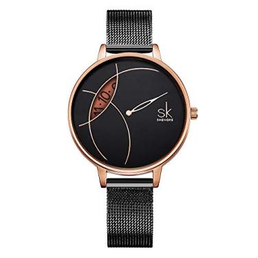 Imagem de SHENGKE Relógio feminino, relógio feminino minimalista com pulseira de malha de aço inoxidável, relógios femininos à prova d'água, mostrador de fácil leitura, relógio de pulso de quartzo,