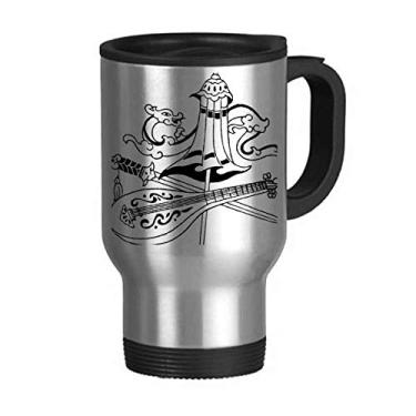 Imagem de Guarda-chuva chinês espada desenho dragão caneca de viagem tampa flip aço inoxidável copo carro copo térmico