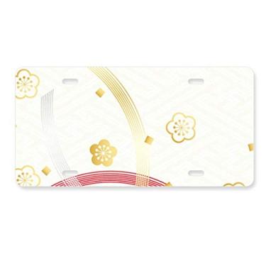 Imagem de DIYthinker Placa de licença com estampa de flores geométricas Sakura em aço inoxidável para decoração de carro