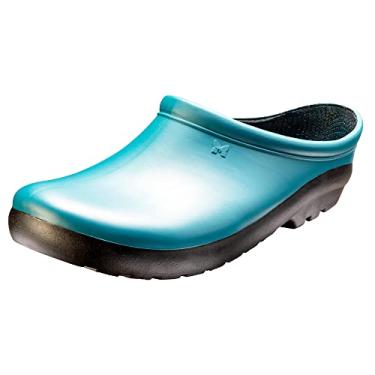 Imagem de Sloggers Tamancos de jardim impermeáveis para mulheres – Tamancos de jardim tradicionais com palmilha de suporte de conforto premium, (azul lago profundo), (tamanho 8)