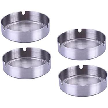 Imagem de Cinzeiro De Aço Inoxidável De 4 Peças, Cinzeiro Pequeno, Conjunto De Cinzeiro Redondo À Prova De Vento Para Escritório Em Casa, Restaurante Do Hotel, Interior E Exterior, 3 * 10 Cm,Prata,3 * 10 Cm,C