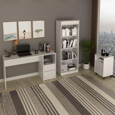 Imagem de Conjunto Home Office 3 peças 1 Mesa para Escritório 1 Gaveteiro 1 Estante Espresso Móve...