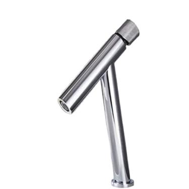 Imagem de Torneira da bacia do banheiro única alavanca quente e fria de bronze misturador água arma cinza único bacia misturador pia água guindaste, cromo curto